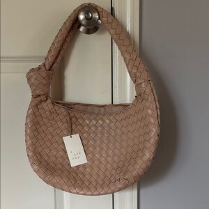 A New Day Tan Woven Leather Hobo Bag